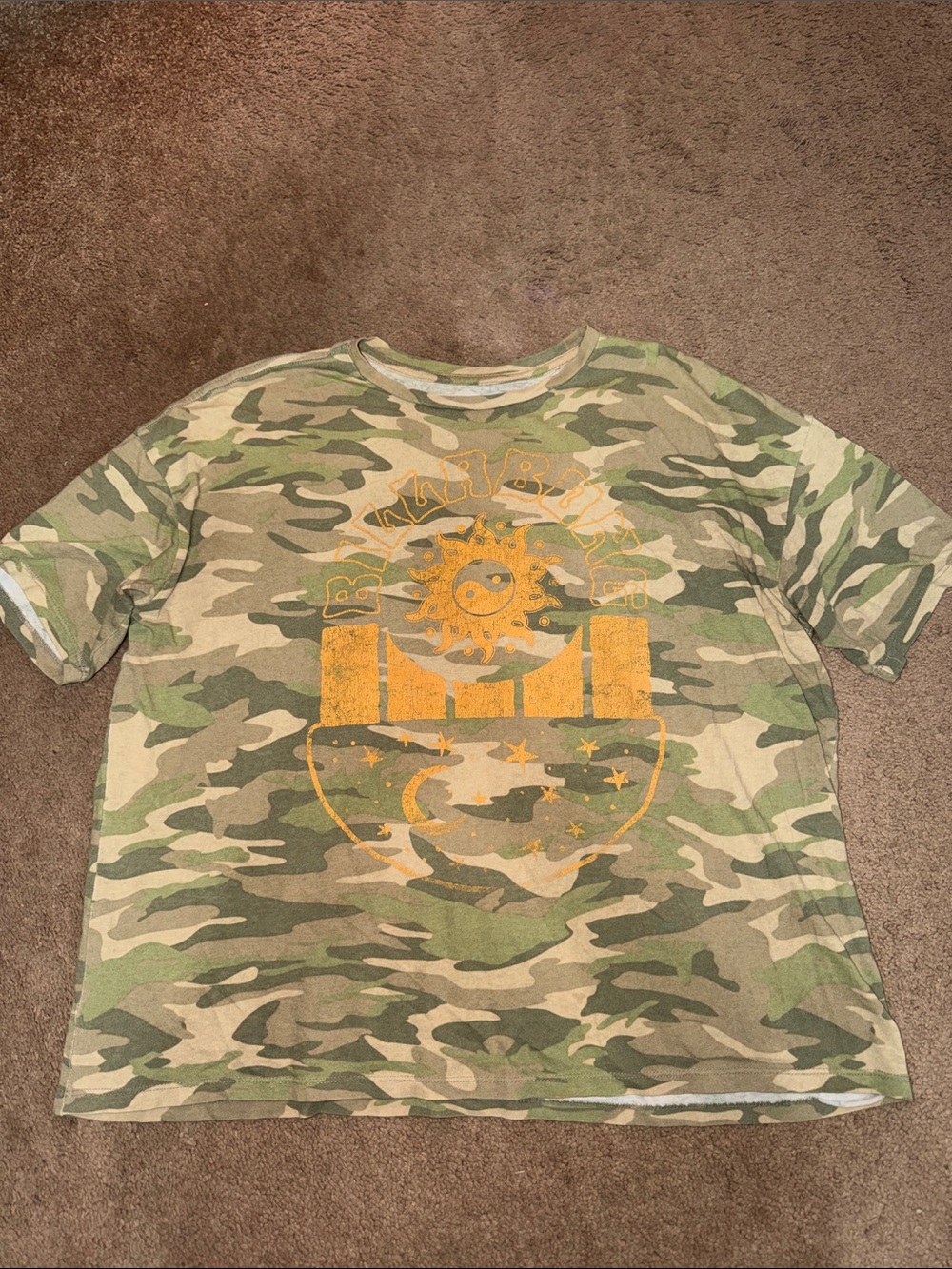 Camo Graphic Tee with Yellow Sun & Moon Print billabong